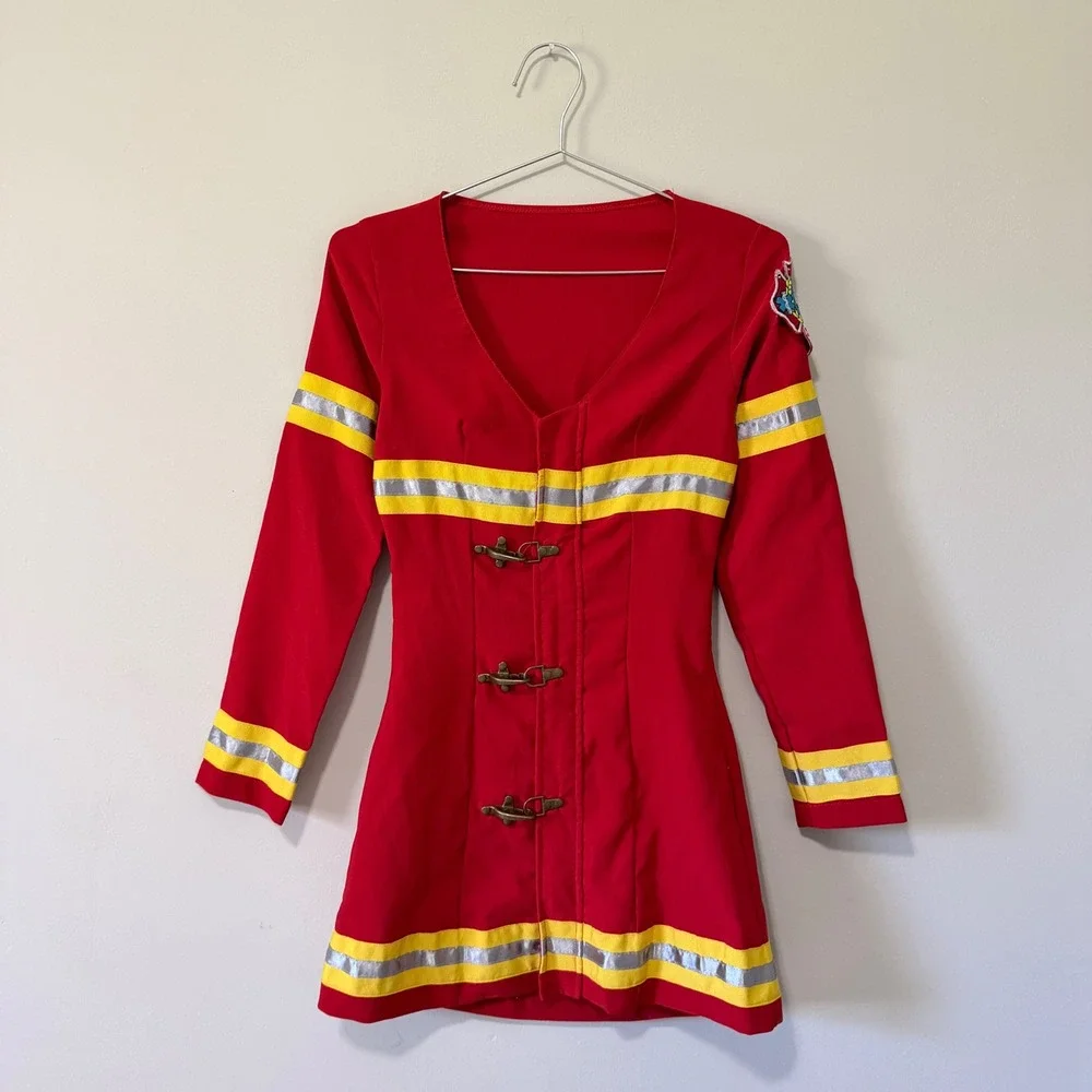 Leg Avenue Red Firefighter Costume Dress XS/S Reflective Fire Dept Patch - Picture 8 of 8